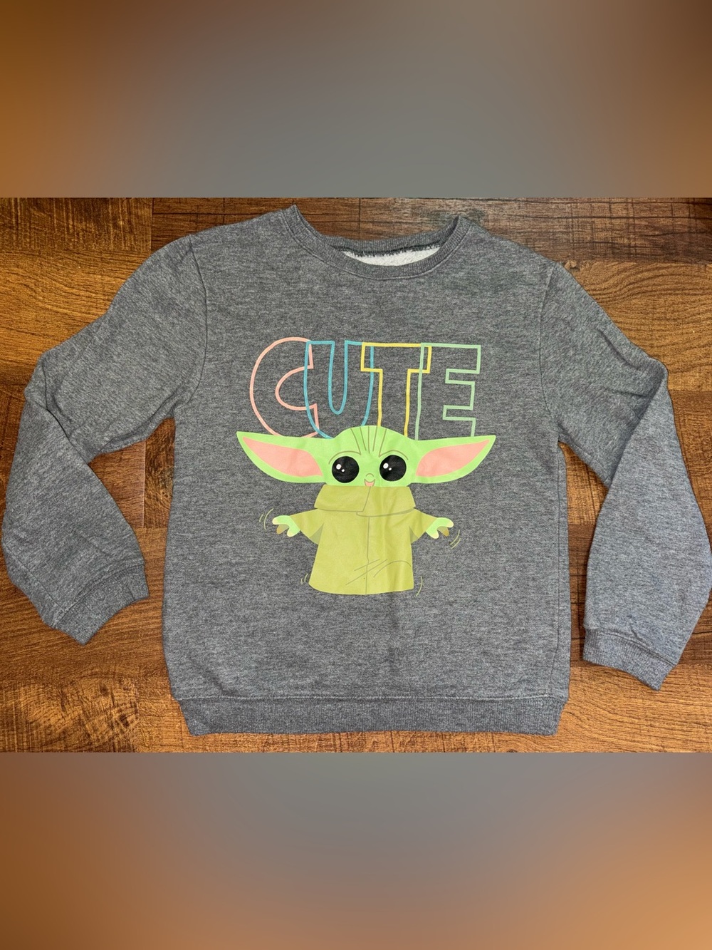 Star Wars Kids Gray Sweatshirt with Green Baby Yoda and Neon 'CUTE'